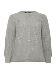 Yours Curve Grey Pointelle Knit Cardigan - Image 5 of 6