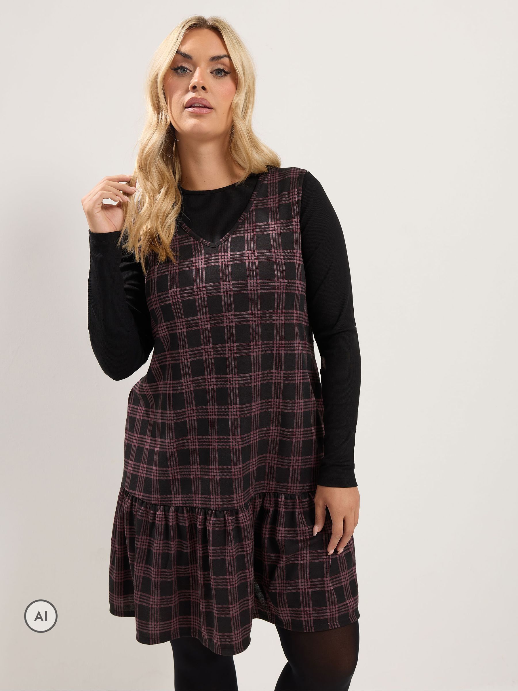 Yours Women's Black Check Pinafore Dress In | Size: 26/28 - Image 3
