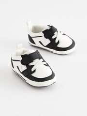 Black/White Touch Fastening Elastic Lace Baby Trainers (0-24mths) - Image 1 of 5