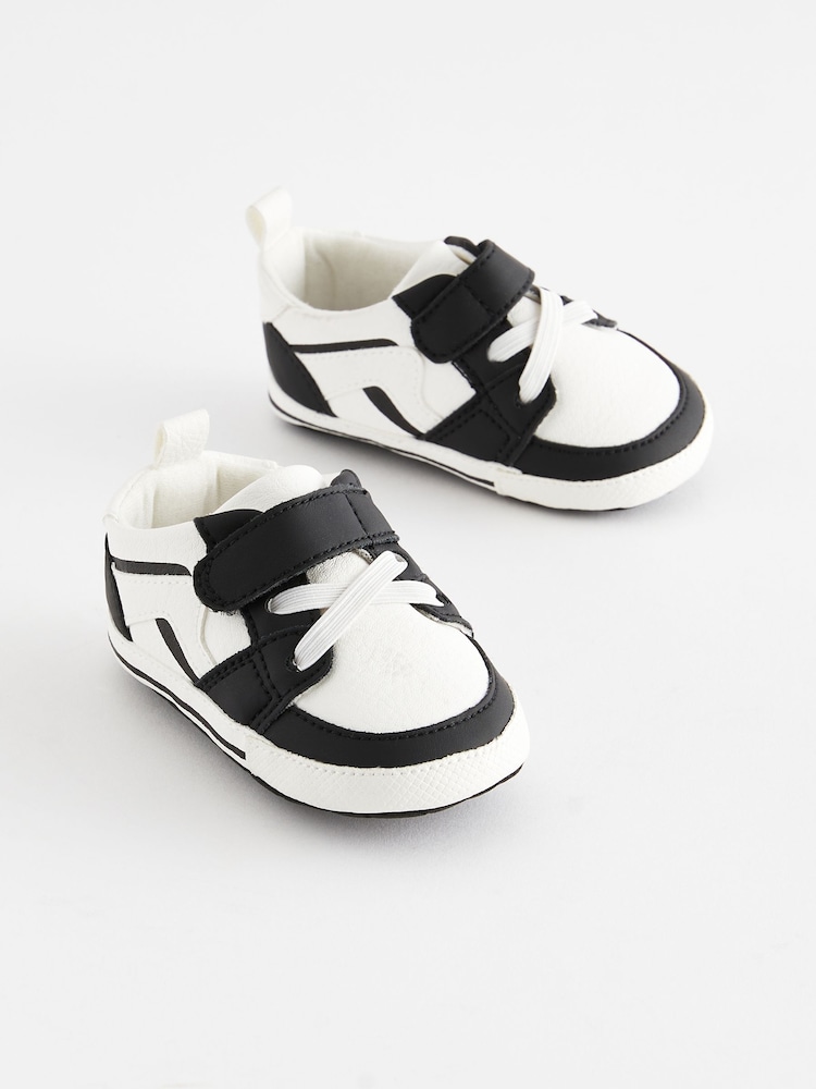 Black/White Touch Fastening Elastic Lace Baby Trainers (0-24mths) - Image 1 of 5