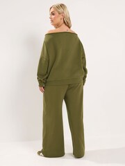 Yours Curve Green Off Shoulder Sweatshirt & Wide Leg Joggers Set - Image 2 of 6