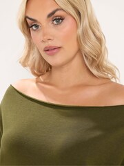 Yours Curve Green Off Shoulder Sweatshirt & Wide Leg Joggers Set - Image 3 of 6