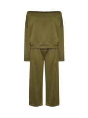 Yours Curve Green Off Shoulder Sweatshirt & Wide Leg Joggers Set - Image 5 of 6