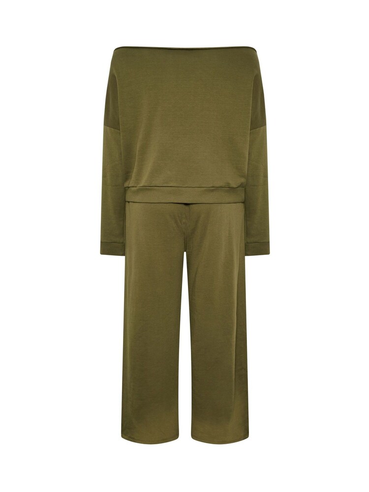 Yours Curve Green Off Shoulder Sweatshirt & Wide Leg Joggers Set - Image 6 of 6 Yours Curve Green Off Shoulder Sweatshirt & Wide Leg Joggers Set - Image 6 of 6