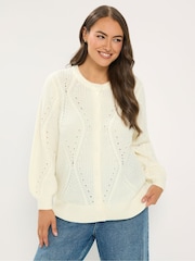 Yours Curve White Pointelle Knit Cardigan - Image 1 of 6