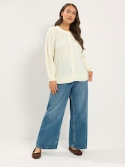 Yours Curve White Pointelle Knit Cardigan - Image 2 of 6