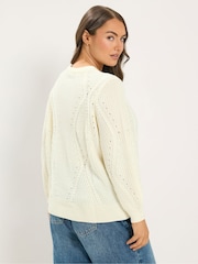 Yours Curve White Pointelle Knit Cardigan - Image 3 of 6
