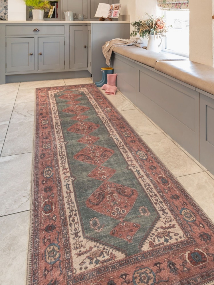 kukoon Terracotta Washable Faro Flatwoven Boho Medallion Distressed Runner - Image 1 of 6 kukoon Terracotta Washable Faro Flatwoven Boho Medallion Distressed Runner - Image 1 of 6