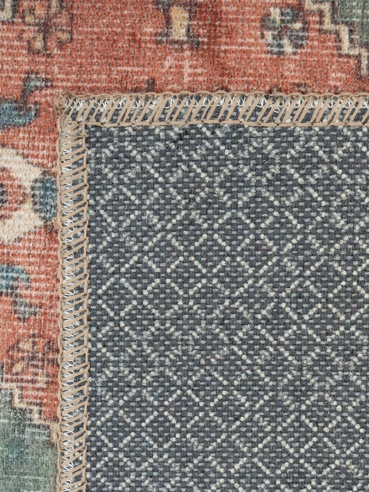 kukoon Terracotta Washable Faro Flatwoven Boho Medallion Distressed Runner - Image 2 of 6 kukoon Terracotta Washable Faro Flatwoven Boho Medallion Distressed Runner - Image 2 of 6