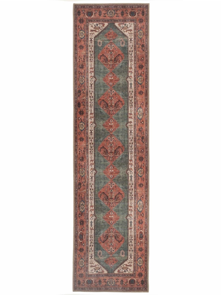 kukoon Terracotta Washable Faro Flatwoven Boho Medallion Distressed Runner - Image 6 of 6 kukoon Terracotta Washable Faro Flatwoven Boho Medallion Distressed Runner - Image 6 of 6
