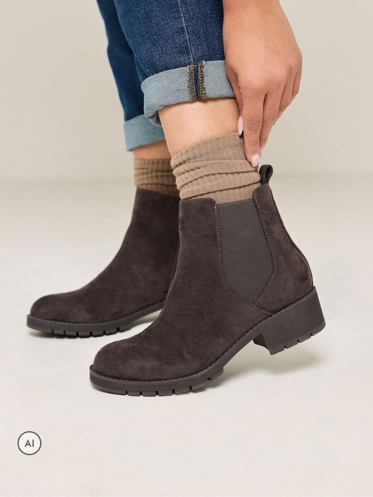 Yours Curve Brown Extra Wide Fit Faux Suede Chelsea Boots - Image 1 of 5 Yours Curve Brown Extra Wide Fit Faux Suede Chelsea Boots - Image 1 of 5