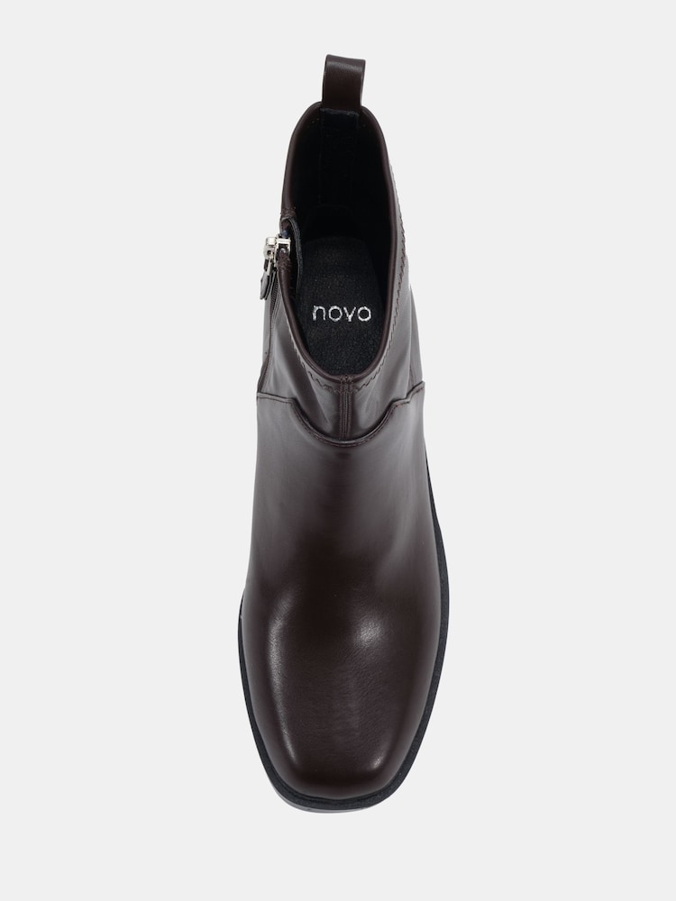 Novo Brown Danni Flat Stretch Zip Square Toe Ankle Boots - Image 6 of 6 Novo Brown Danni Flat Stretch Zip Square Toe Ankle Boots - Image 6 of 6