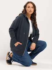 Yours Curve Blue Zip Through Hoodie - Image 1 of 6