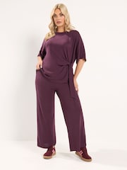 أرجواني - Yours Curve Tie Waist Trousers - صورة 2 من 6