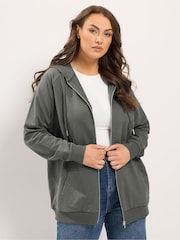 Yours Curve Grey Zip Through Hoodie - Image 1 of 6