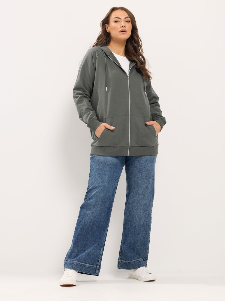 Yours Curve Grey Zip Through Hoodie - Image 2 of 6