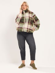 Yours Curve Green Checked Zip Through Fleece - Image 2 of 6