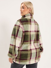 Yours Curve Green Checked Zip Through Fleece - Image 3 of 6