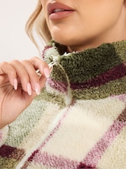 Yours Curve Green Checked Zip Through Fleece - Image 4 of 6