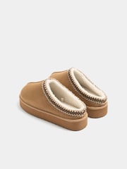 Yours Curve Brown Wide Fit Faux Suede Embroidered Mules - Image 4 of 5