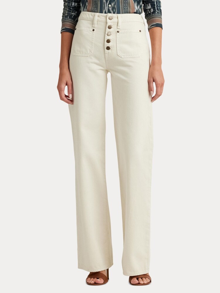 Lauren Ralph Lauren Cream Wash High Rise Wide Leg Jeans - Image 1 of 8
