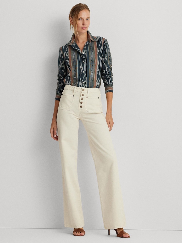 Lauren Ralph Lauren Cream Wash High Rise Wide Leg Jeans - Image 5 of 8