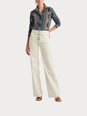 Lauren Ralph Lauren Cream Wash High Rise Wide Leg Jeans - Image 6 of 8