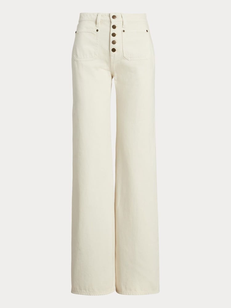 Lauren Ralph Lauren Cream Wash High Rise Wide Leg Jeans - Image 8 of 8