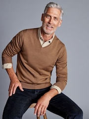 Charles Tyrwhitt Natural Pure Merino V-Neck Jumper - Image 1 of 4