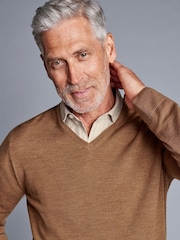 Charles Tyrwhitt Natural Pure Merino V-Neck Jumper - Image 2 of 4
