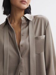 Reiss Grey Elaina Satin Removable Neck Tie Blouse - Image 3 of 4