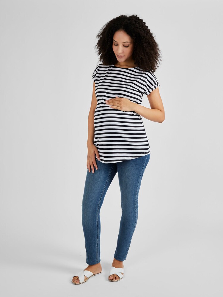 JoJo Maman Bébé White Black Stripe Blue White Stripe Boyfriend Maternity Cotton T-Shirt - Image 3 of 5