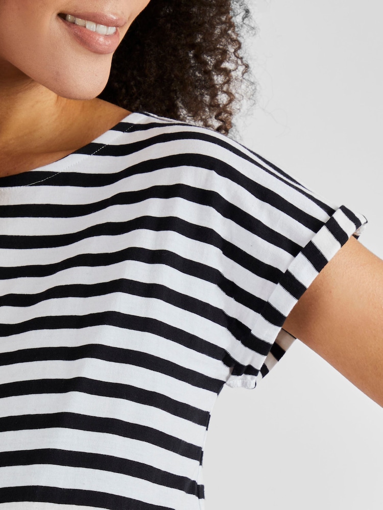 JoJo Maman Bébé White Black Stripe Blue White Stripe Boyfriend Maternity Cotton T-Shirt - Image 4 of 5