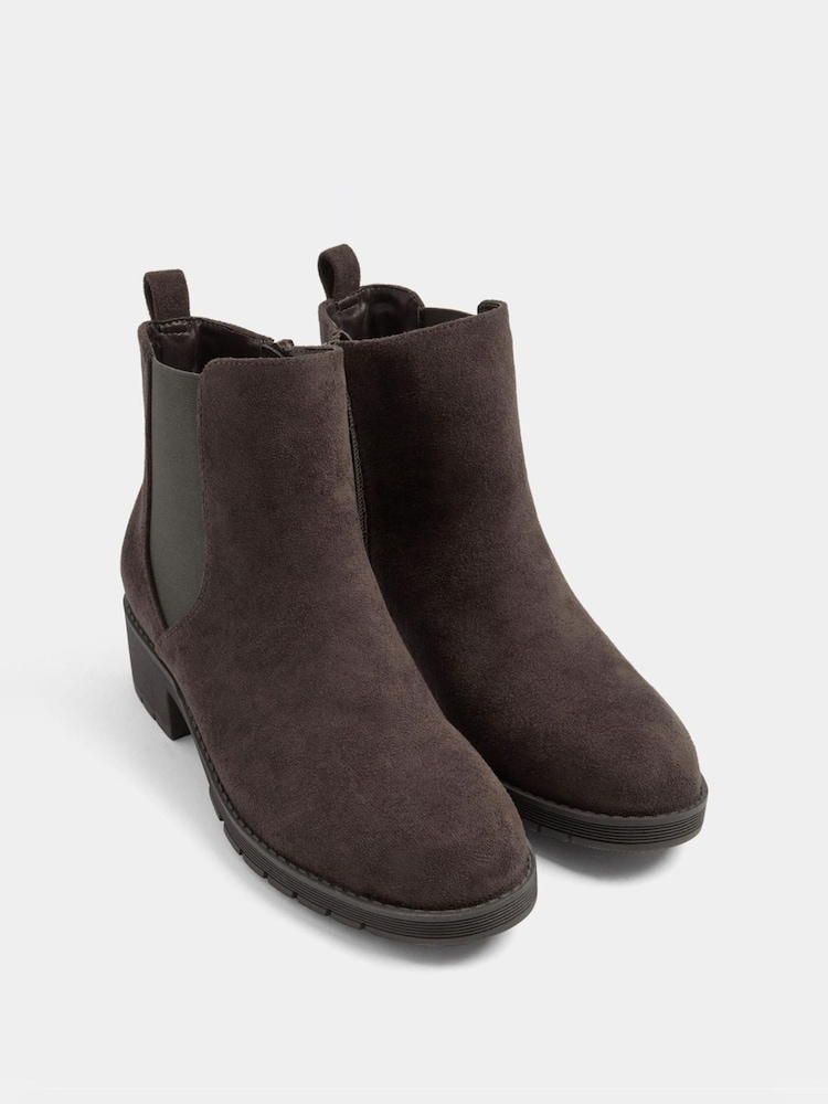 Yours Curve Brown Wide Fit Faux Suede Chelsea Boots - Image 2 of 4 Yours Curve Brown Wide Fit Faux Suede Chelsea Boots - Image 2 of 4
