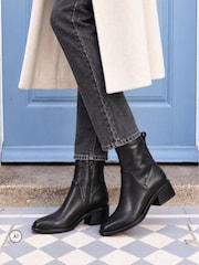 Novo Black Danni Flat Stretch Zip Square Toe Ankle Boots - Image 1 of 6