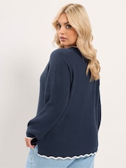 Yours Curve Blue Contrast Waffle Jumper - Image 3 of 6