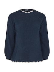 Yours Curve Blue Contrast Waffle Jumper - Image 5 of 6