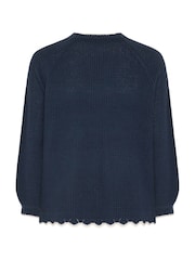 Yours Curve Blue Contrast Waffle Jumper - Image 6 of 6