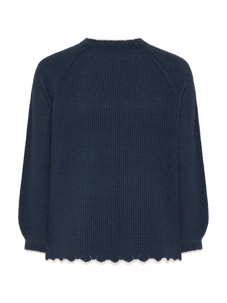 Yours Curve Blue Contrast Waffle Jumper - Image 6 of 6