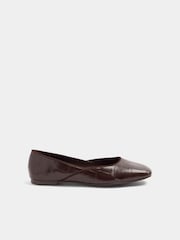 Yours Curve Brown Extra Wide Fit Croc Square Toe Ballet Pumps - Image 2 of 4
