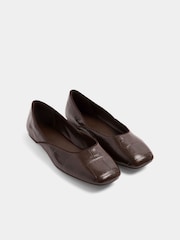 Yours Curve Brown Extra Wide Fit Croc Square Toe Ballet Pumps - Image 3 of 4