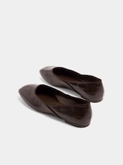 Yours Curve Brown Extra Wide Fit Croc Square Toe Ballet Pumps - Image 4 of 4