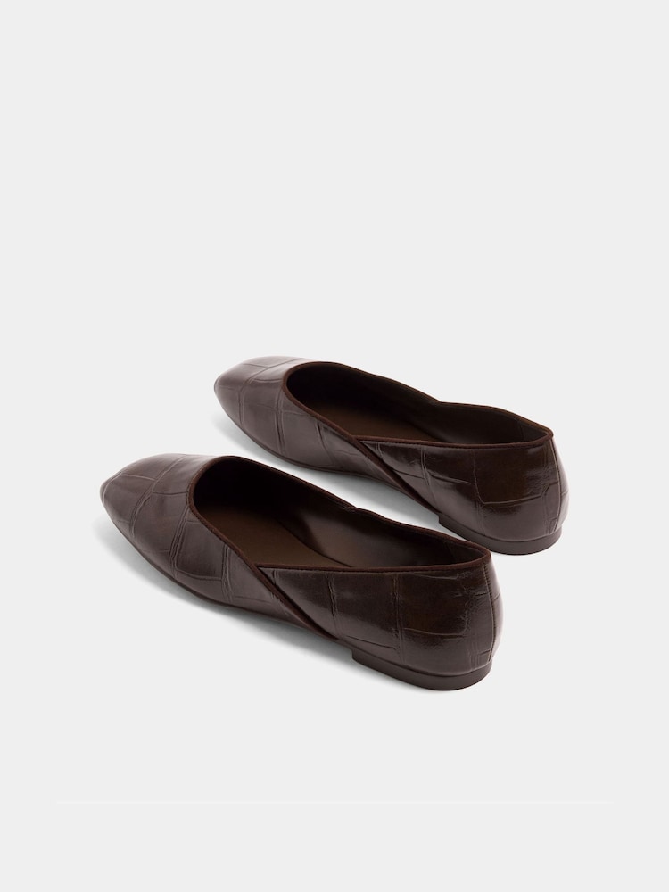 Yours Curve Brown Extra Wide Fit Croc Square Toe Ballet Pumps - Image 4 of 4 Yours Curve Brown Extra Wide Fit Croc Square Toe Ballet Pumps - Image 4 of 4