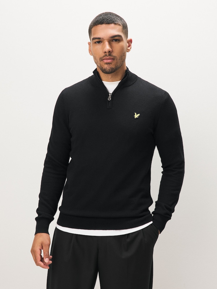 Lyle & Scott Black Cotton Merino Quarter Zip Jumper - Image 1 of 5