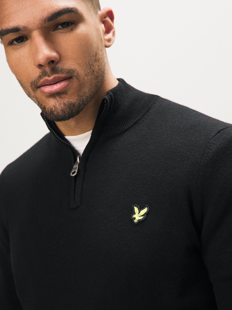 Lyle & Scott Black Cotton Merino Quarter Zip Jumper - Image 4 of 5