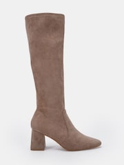 Novo Cream Wide Fit Gina Block Heel Chisel Toe Stretch Knee Boots - Image 2 of 6