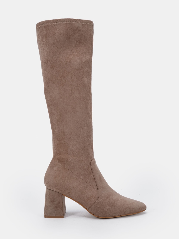 Novo Cream Wide Fit Gina Block Heel Chisel Toe Stretch Knee Boots - Image 2 of 6
