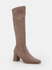 Novo Cream Wide Fit Gina Block Heel Chisel Toe Stretch Knee Boots - Image 3 of 6