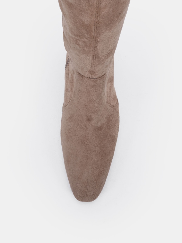 Novo Cream Wide Fit Gina Block Heel Chisel Toe Stretch Knee Boots - Image 6 of 6