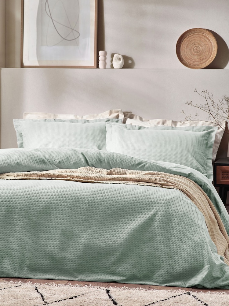 Yard Seafoam Green Waffle Textured 100% Cotton Duvet Cover Set - Image 1 of 3